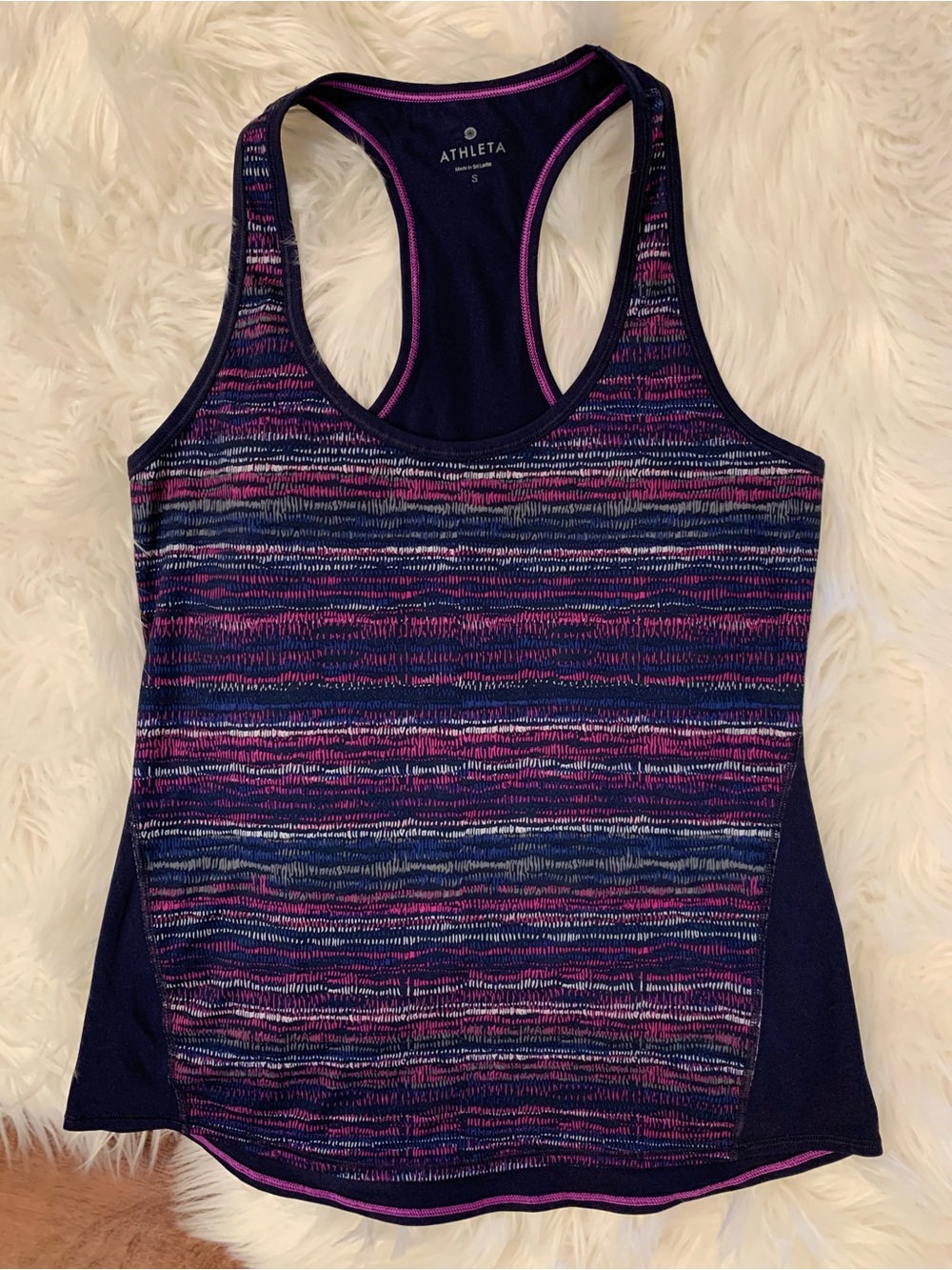 Athleta Racerback Stripe Tank Blue Small Activewear Workout Yoga Gym 964345